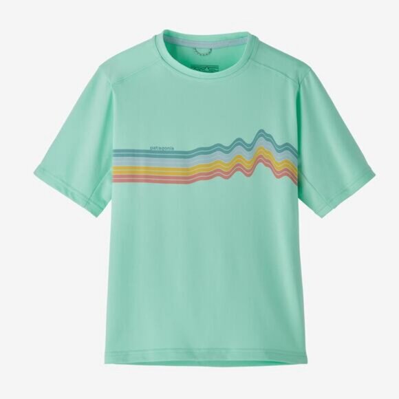 NWT PATAGONIA Kids' Capilene Silkweight T-Shirt Size XL Rise Stripe Early Teal - Picture 1 of 5